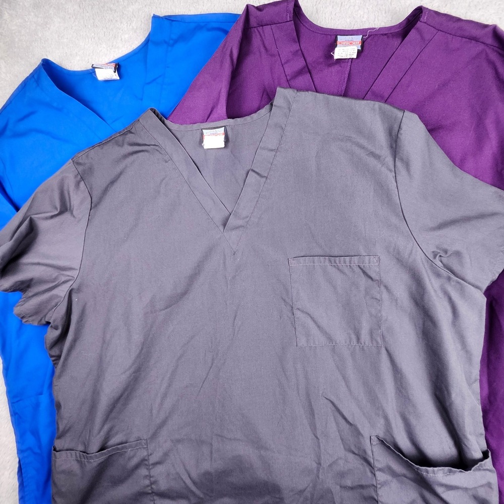 3 Cherokee Workwear Scrub Tops 3XL Multicolor V-Neck Pocket Nurse Vet Dental